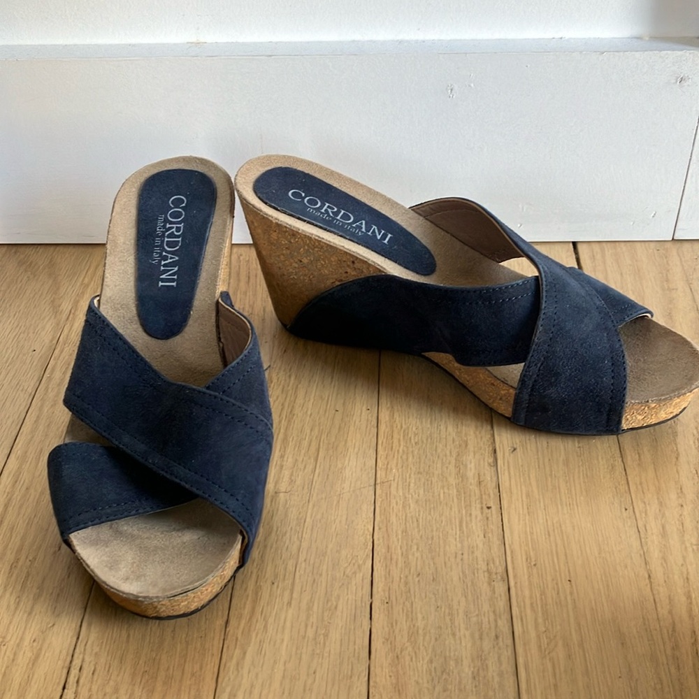 Cordani Italy blue suede wedge sandals 38